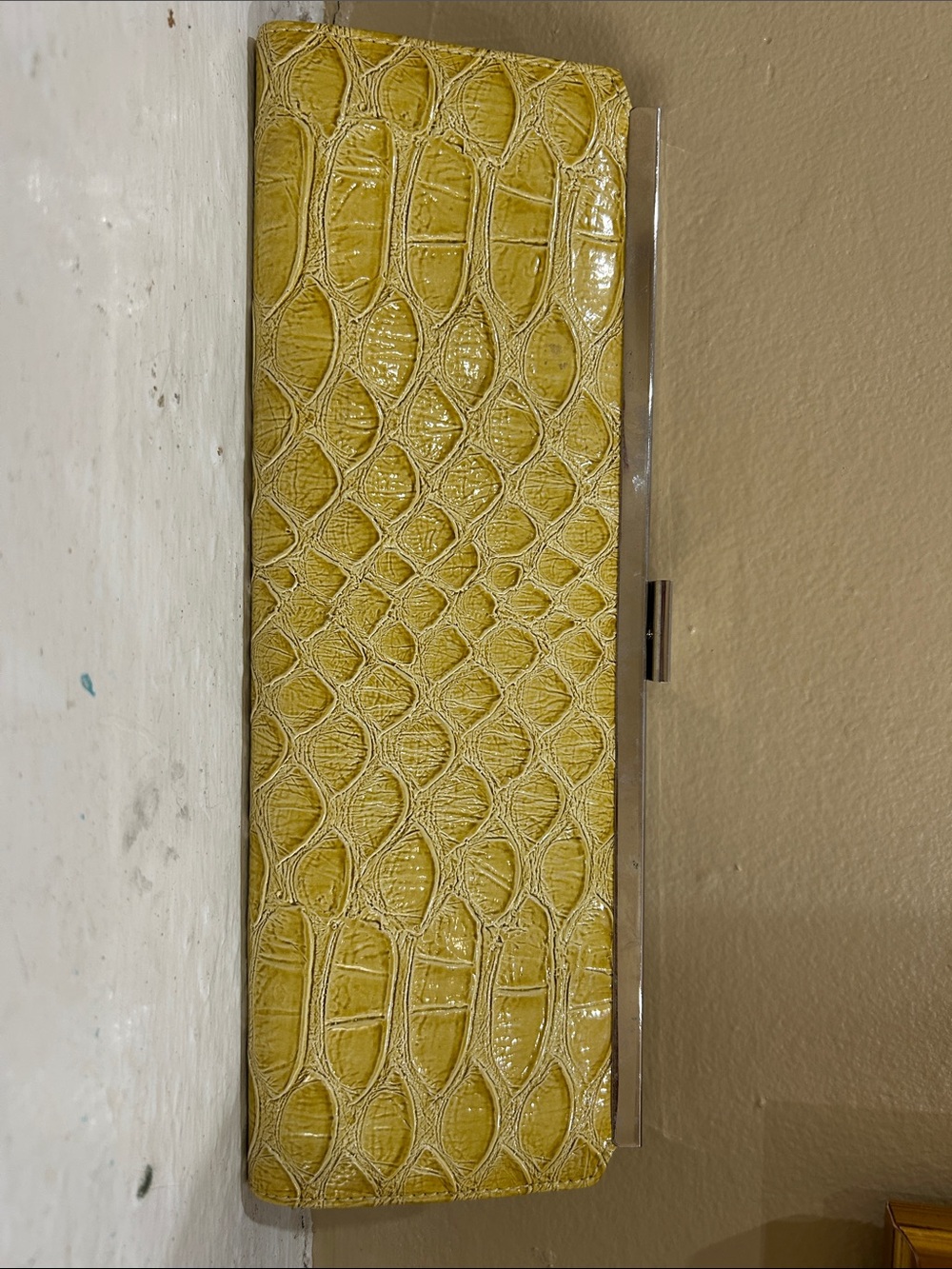 Vintage Yellow vegan Croc-Embossed Clutch